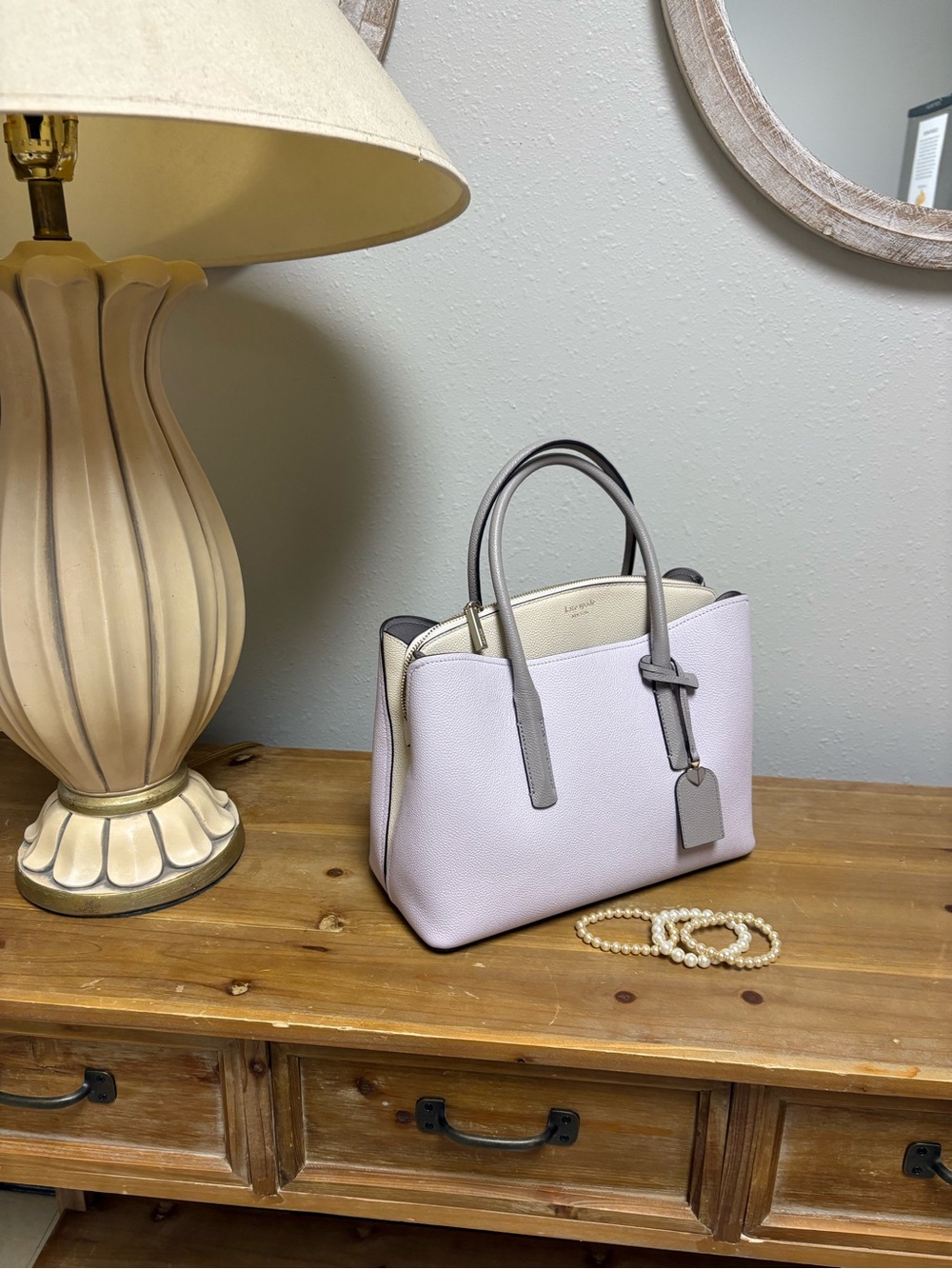 kate spade lilac and gray pebbled leather satchel